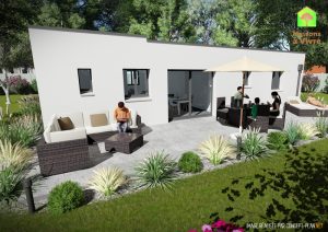 Vue-extérieure-arrière-maison-neuve-toit-plat-modèle-Amarante-Contemporain-Maisons-à-Vivre