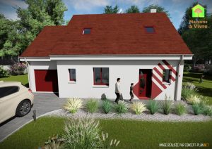 Modèle-de-maison-neuve-Charme-Actuel-toit-rouge-vue-extérieure-de-face-Maisons-à-Vivre