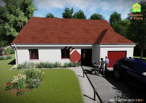 Modèle-de-maison-neuve-Evolution-Actuel-toit-rouge-vue-extérieure-de-face-Maisons-à-Vivre