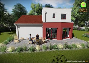 Modèle-de-maison-neuve-Lilas-Actuel-toit-rouge-vue-extérieure-arrière-Maisons-à-Vivre