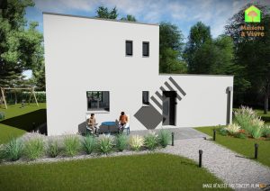 Modèle-de-maison-neuve-toit-plat-Lilas-Contemporain-vue-extérieure-de-face-Maisons-à-Vivre