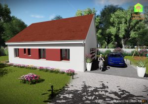 Modèle-de-maison-neuve-Orme-Actuel-toit-rouge-vue-extérieure-de-face-Maisons-à-Vivre