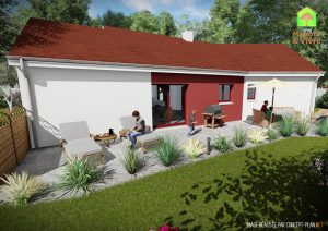 Modèle-de-maison-neuve-Vision-Actuel-toit-rouge-vue-extérieure-de-face-Maisons-à-Vivre