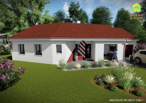 Modèle-de-maison-neuve-Vision-Actuel-toit-rouge-vue-extérieure-de-dos-Maisons-à-Vivre